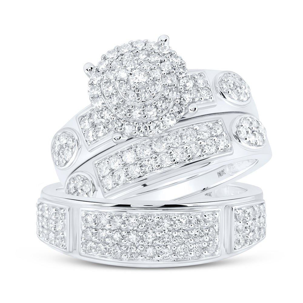 Eternal Love 10kt White Gold His Hers Round Diamond Cluster Wedding Set 1 - 3/8 Cttw - Splendid Jewellery