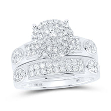 Load image into Gallery viewer, Eternal Love 10kt White Gold His Hers Round Diamond Cluster Wedding Set 1 - 3/8 Cttw - Splendid Jewellery