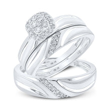 Load image into Gallery viewer, Eternal Love 10kt White Gold His Hers Round Diamond Cluster Wedding Set - Alternate view 1 from Splendid Jewellery