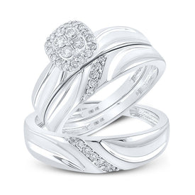 Eternal Love 10kt White Gold His Hers Round Diamond Cluster Wedding Set - Alternate view 1 from Splendid Jewellery