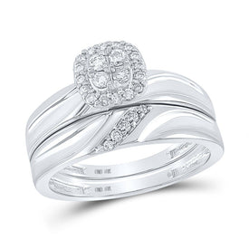 Eternal Love 10kt White Gold His Hers Round Diamond Cluster Wedding Set - Splendid Jewellery