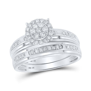 Eternal Love: 10kt White Gold His Hers Round Diamond Cluster Wedding Set - Splendid Jewellery