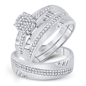 Eternal Love 10kt White Gold His Hers Round Diamond Cluster Wedding Set - Alternate view 1 from Splendid Jewellery