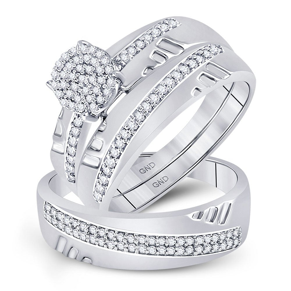 Eternal Love 10kt White Gold His Hers Round Diamond Cluster Wedding Set - Splendid Jewellery