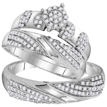 Load image into Gallery viewer, Eternal Love 10kt White Gold His Hers Round Diamond Cluster Wedding Set 3/4 Cttw - Splendid Jewellery