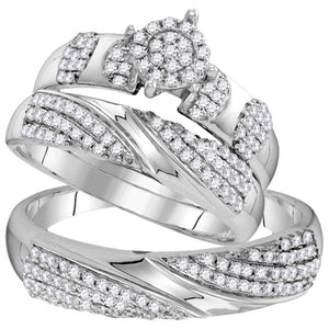 Eternal Love 10kt White Gold His Hers Round Diamond Cluster Wedding Set 3/4 Cttw - Splendid Jewellery