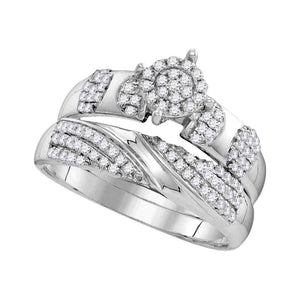 Eternal Love 10kt White Gold His Hers Round Diamond Cluster Wedding Set 3/4 Cttw - Splendid Jewellery