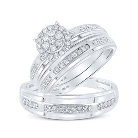 Eternal Love: 10kt White Gold His Hers Round Diamond Cluster Wedding Set - Alternate view 1 from Splendid Jewellery