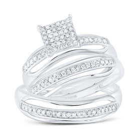 Eternal Love 10kt White Gold His Hers Round Diamond Cluster Wedding Set - Alternate view 1 from Splendid Jewellery