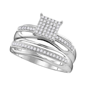 Eternal Love 10kt White Gold His Hers Round Diamond Cluster Wedding Set - Splendid Jewellery