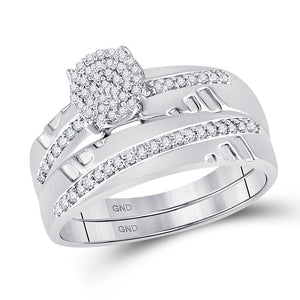 Eternal Love 10kt White Gold His Hers Round Diamond Cluster Wedding Set - Splendid Jewellery