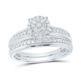 Eternal Love 10kt White Gold His Hers Round Diamond Halo Matching Wedding Set 1/2 Cttw - Splendid Jewellery