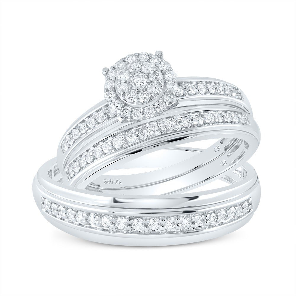 Eternal Love 10kt White Gold His Hers Round Diamond Halo Matching Wedding Set 1/2 Cttw - Splendid Jewellery