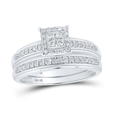 Load image into Gallery viewer, Eternal Love 10kt White Gold His Hers Round Diamond Square Matching Wedding Set 1/2 Cttw - Splendid Jewellery
