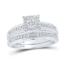 Load image into Gallery viewer, Eternal Love 10kt White Gold His Hers Round Diamond Square Matching Wedding Set 1/2 Cttw - Alternate view 3 from Splendid Jewellery