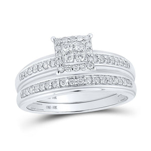 Eternal Love 10kt White Gold His Hers Round Diamond Square Matching Wedding Set 1/2 Cttw - Splendid Jewellery