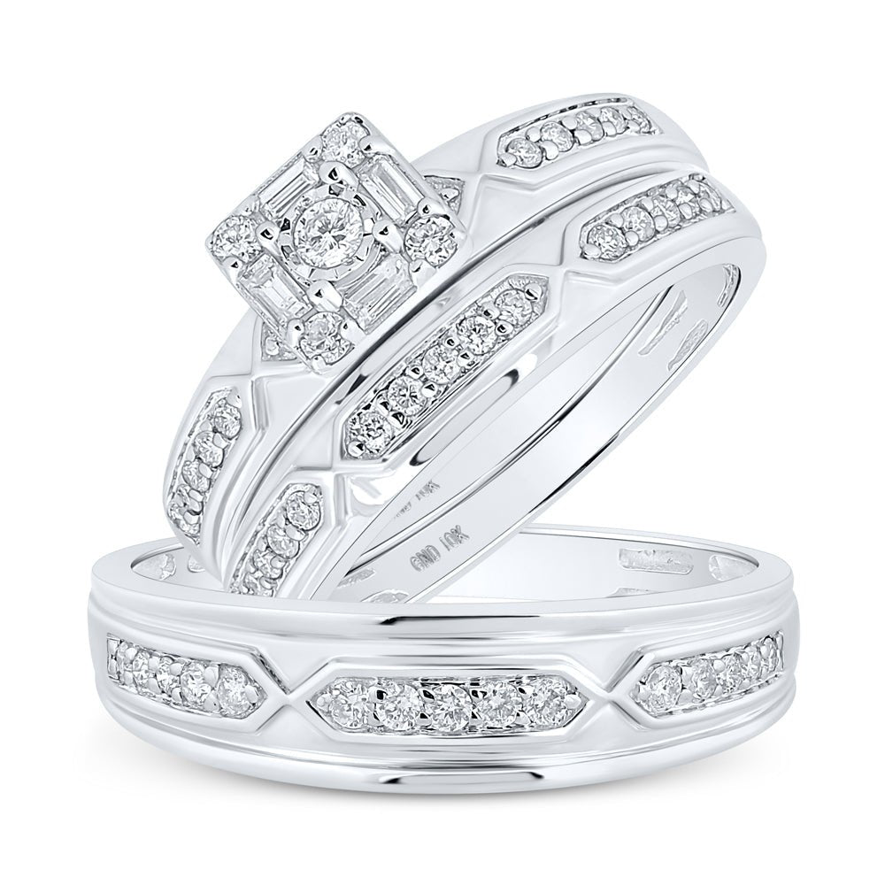 Eternal Love 10kt White Gold His Hers Round Diamond Square Matching Wedding Set 1/2 Cttw - Splendid Jewellery