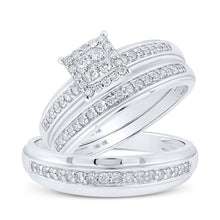 Load image into Gallery viewer, Eternal Love 10kt White Gold His Hers Round Diamond Square Matching Wedding Set 1/2 Cttw - Splendid Jewellery