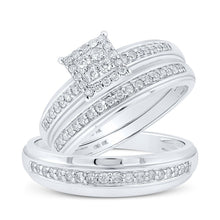 Load image into Gallery viewer, Eternal Love 10kt White Gold His Hers Round Diamond Square Matching Wedding Set 1/2 Cttw - Alternate view 1 from Splendid Jewellery