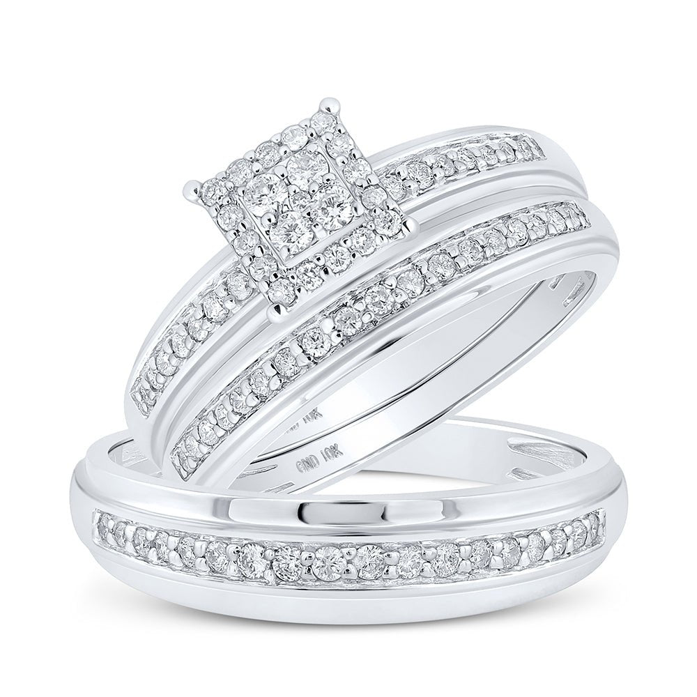 Eternal Love 10kt White Gold His Hers Round Diamond Square Matching Wedding Set 1/2 Cttw - Splendid Jewellery