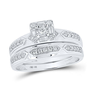 Eternal Love 10kt White Gold His Hers Round Diamond Square Matching Wedding Set 1/2 Cttw - Splendid Jewellery