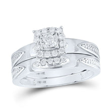 Load image into Gallery viewer, Eternal Love 10kt White Gold His Hers Round Diamond Square Matching Wedding Set 1/3 Cttw - Splendid Jewellery