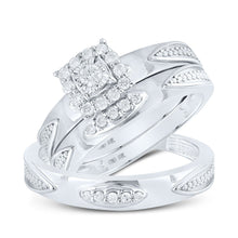 Load image into Gallery viewer, Eternal Love 10kt White Gold His Hers Round Diamond Square Matching Wedding Set 1/3 Cttw - Splendid Jewellery