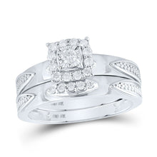 Load image into Gallery viewer, Eternal Love 10kt White Gold His Hers Round Diamond Square Matching Wedding Set 1/3 Cttw - Alternate view 3 from Splendid Jewellery