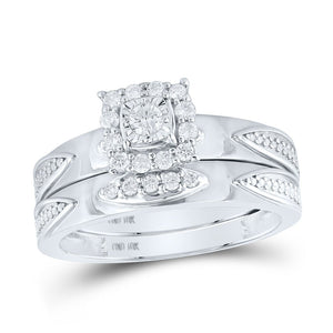 Eternal Love 10kt White Gold His Hers Round Diamond Square Matching Wedding Set 1/3 Cttw - Splendid Jewellery