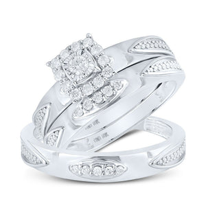 Eternal Love 10kt White Gold His Hers Round Diamond Square Matching Wedding Set 1/3 Cttw - Splendid Jewellery