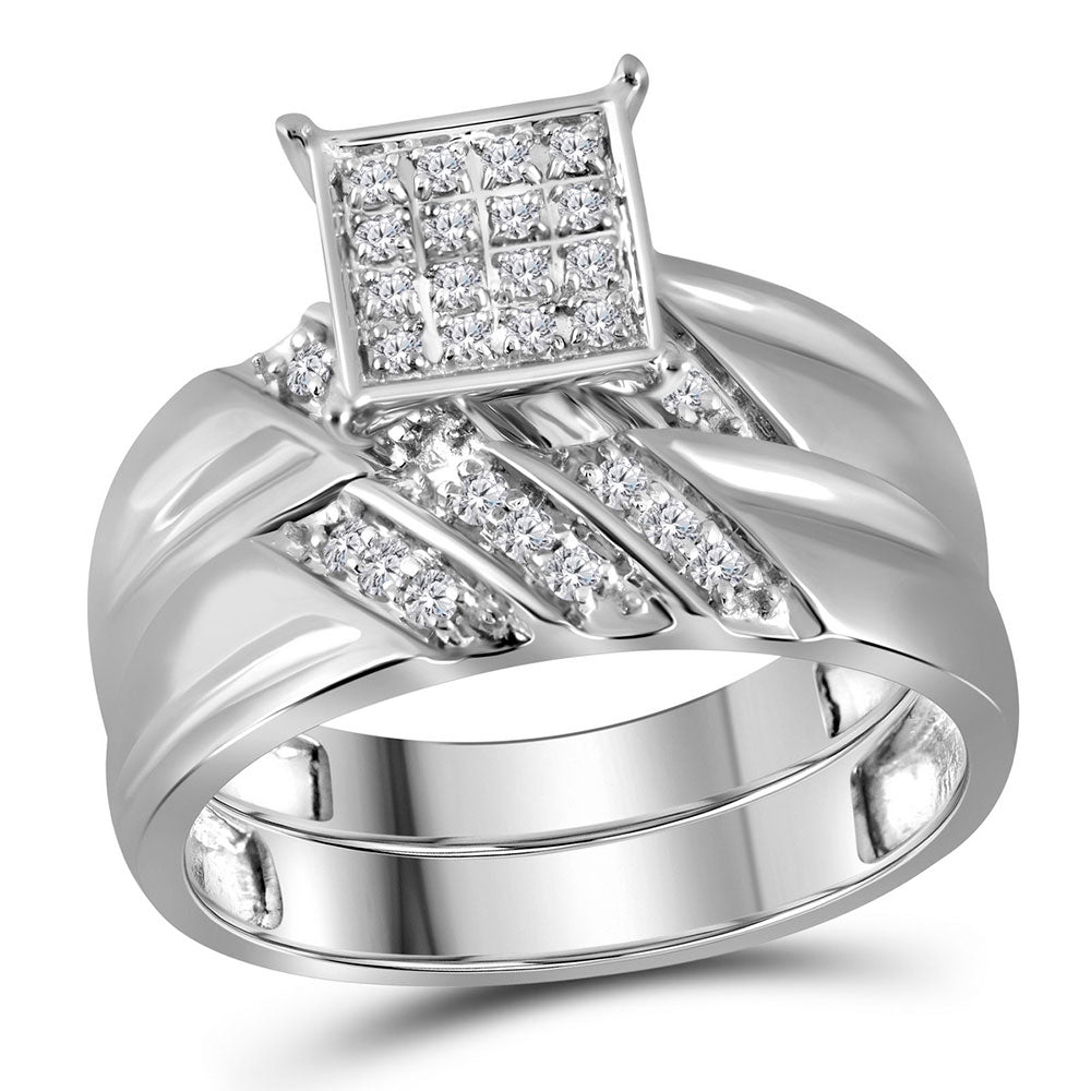 Eternal Love 10kt White Gold His Hers Round Diamond Square Matching Wedding Set - Splendid Jewellery