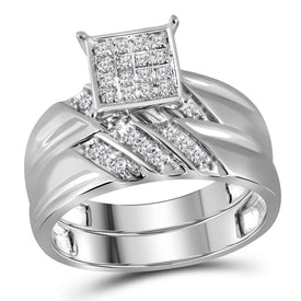 Eternal Love 10kt White Gold His Hers Round Diamond Square Matching Wedding Set - Alternate view 4 from Splendid Jewellery