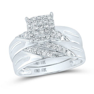 Eternal Love 10kt White Gold His Hers Round Diamond Square Matching Wedding Set 5/8 Cttw - Splendid Jewellery