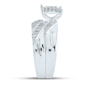 Eternal Love 10kt White Gold His Hers Round Diamond Square Matching Wedding Set 5/8 Cttw - Splendid Jewellery