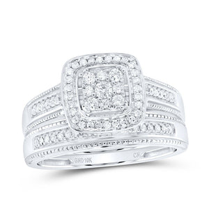 Eternal Love 10kt White Gold His Hers Round Diamond Square Matching Wedding Set - Splendid Jewellery