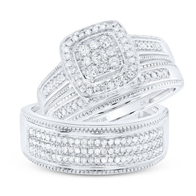 Eternal Love 10kt White Gold His Hers Round Diamond Square Matching Wedding Set - Alternate view 1 from Splendid Jewellery