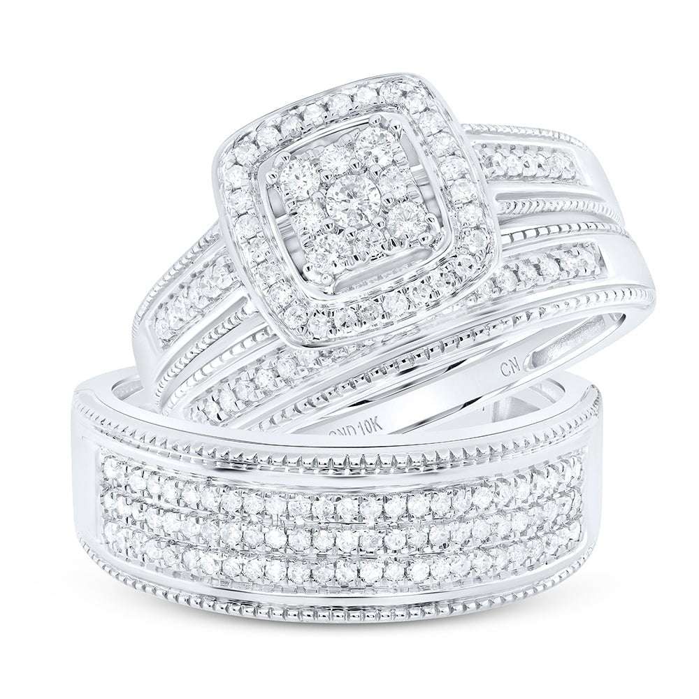 Eternal Love 10kt White Gold His Hers Round Diamond Square Matching Wedding Set - Splendid Jewellery