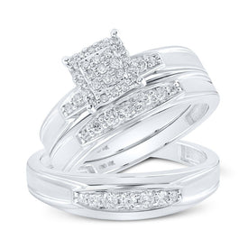 Eternal Love 10kt White Gold His Hers Round Diamond Square Wedding Set - Splendid Jewellery