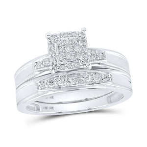 Eternal Love 10kt White Gold His Hers Round Diamond Square Wedding Set - Splendid Jewellery