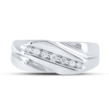 Load image into Gallery viewer, Eternal Love 10kt White Gold Mens Round Diamond Wedding Band Ring 1/8 Cttw - A Timeless Symbol of Commitment Front View from Splendid Jewellery