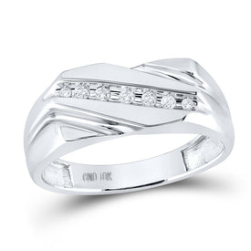 Eternal Love 10kt White Gold Mens Round Diamond Wedding Band Ring 1/8 Cttw - A Timeless Symbol of Commitment Top View from Splendid Jewellery
