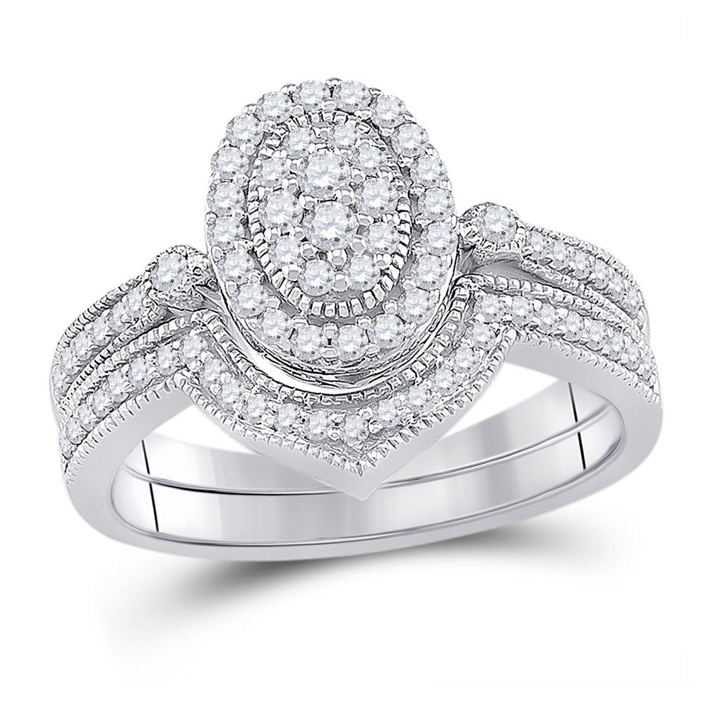 Eternal Love 10kt White Gold Oval Cluster Diamond Wedding Ring Set - Splendid Jewellery
