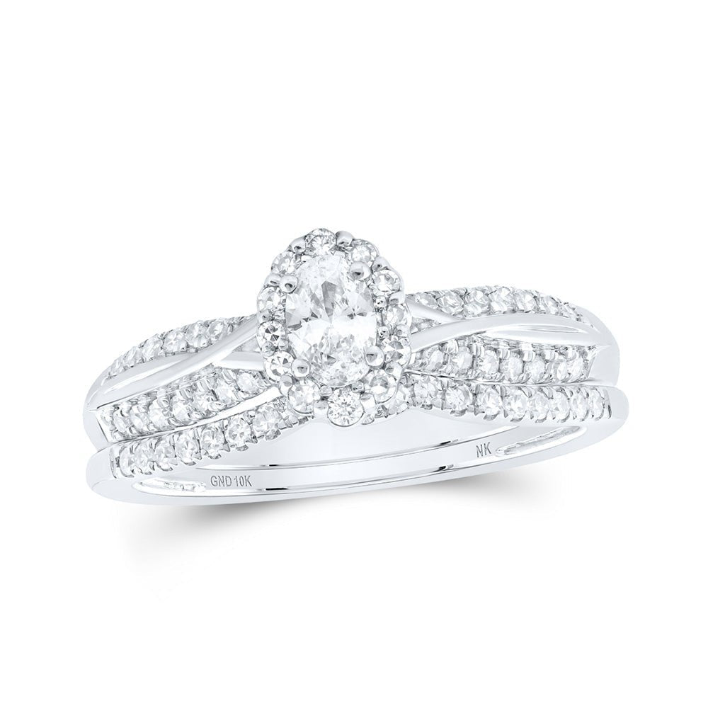 Eternal Love 10kt White Gold Oval Diamond Halo Bridal Wedding Ring Band Set 1/2 Cttw - Splendid Jewellery