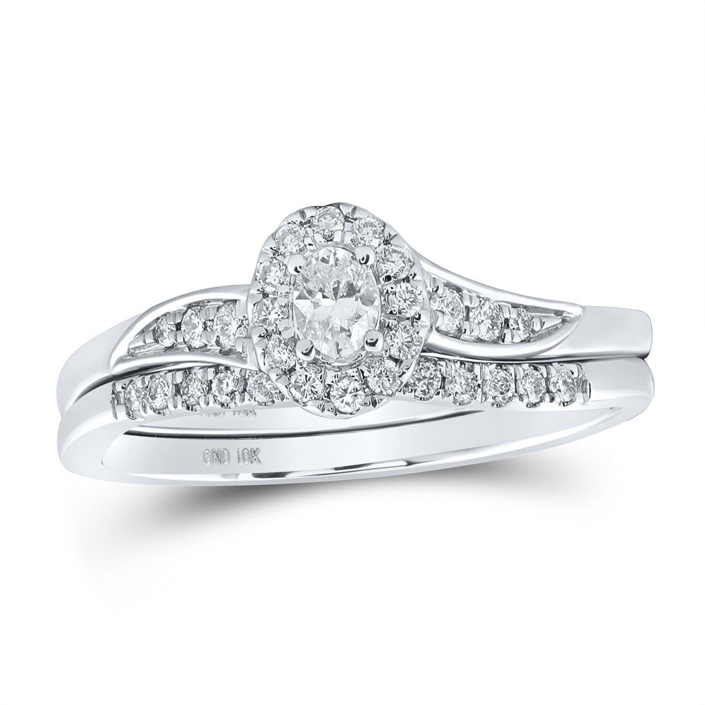 Eternal Love 10kt White Gold Oval Diamond Halo Bridal Wedding Ring Band Set - Splendid Jewellery