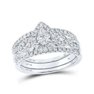 Eternal Love 10kt White Gold Pear Diamond 3 - Piece Bridal Wedding Ring Band Set 7/8 Cttw - Splendid Jewellery