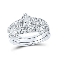 Load image into Gallery viewer, Eternal Love 10kt White Gold Pear Diamond 3 - Piece Bridal Wedding Ring Band Set 7/8 Cttw - Splendid Jewellery