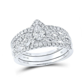 Eternal Love 10kt White Gold Pear Diamond 3 - Piece Bridal Wedding Ring Band Set 7/8 Cttw - Splendid Jewellery