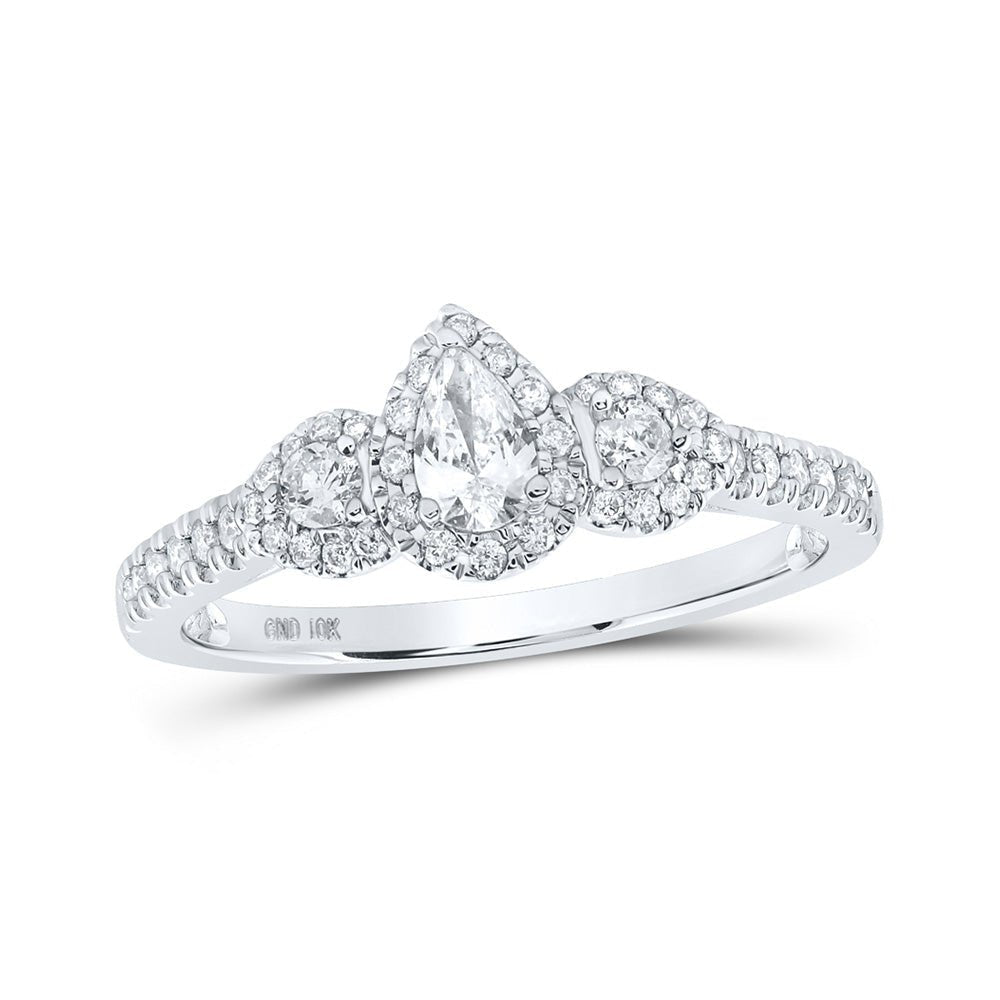 Eternal Love 10kt White Gold Pear Diamond 3 - stone Bridal Wedding Engagement Ring - Splendid Jewellery