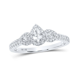 Eternal Love 10kt White Gold Pear Diamond 3 - stone Bridal Wedding Engagement Ring - Splendid Jewellery