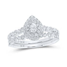 Eternal Love 10kt White Gold Pear Diamond Halo Bridal Wedding Ring Band Set - Splendid Jewellery
